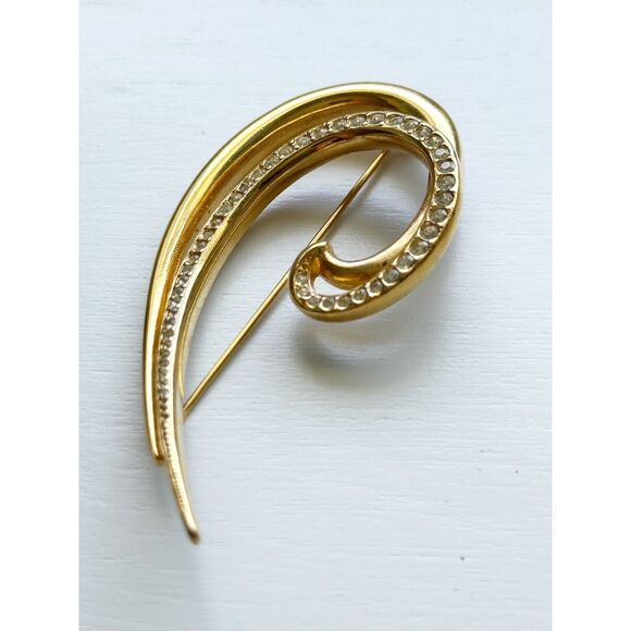 Givenchy Loop Swirl Gold Tone Brooch with Rhinestones - Picture 1 of 6